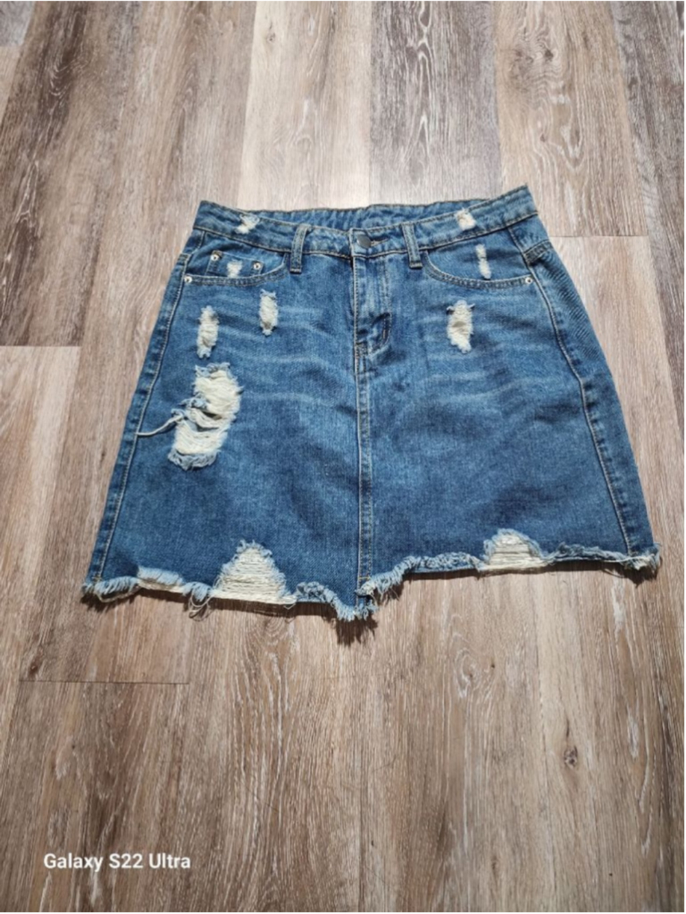 Women's Unbranded Blue Distressed Denim Mini Skirt L